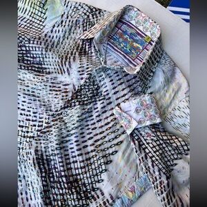 Robert Graham Long Sleeve Multi Colored Abstract Skulls Print Collared Button M